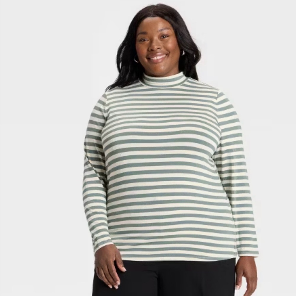 Ava & Viv Green and White Striped Long Sleeve Top